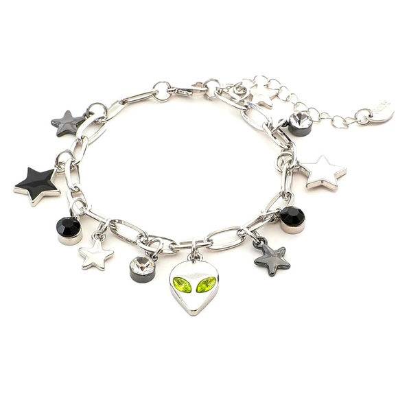 Silver Star Charm Bracelet with Alien Pendant - Picture 1 of 2
